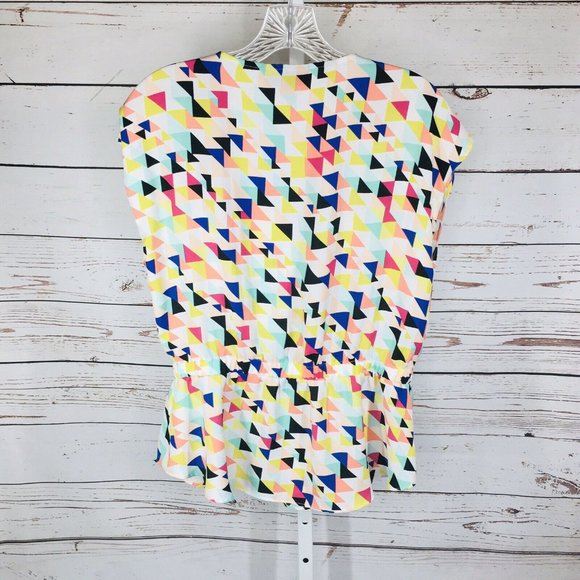 Attention short sleeve peplum multicolor blouse M - Picture 2 of 8